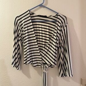 Dark green and White Striped Wrap Top